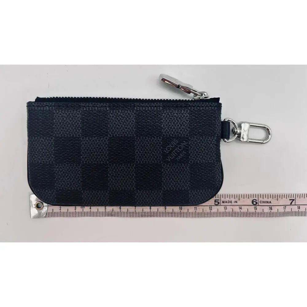 Louis Vuitton Damier Graphite Key Cles SHW Pouch Coin Charm Black Gray Authentic